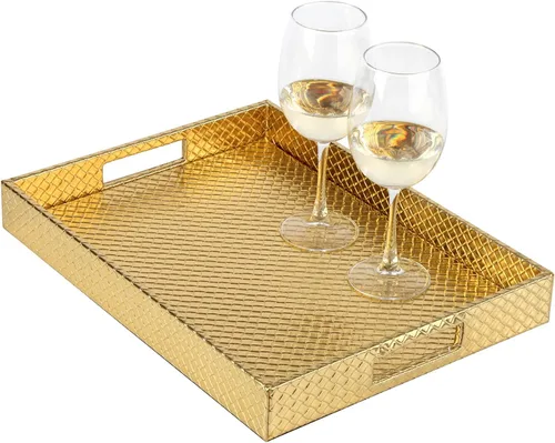 Vista 15 de HofferRuffer Bandeja rectangular de servir con asas con agujeros para mesa de café, desayuno, té, comida, bandeja de servicio para mostrador