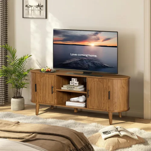 Vista 7 de Mxtxmy Soporte de TV acanalado de 51 pulgadas, centro de entretenimiento moderno de mediados de siglo para televisores de hasta 60 pulgadas
