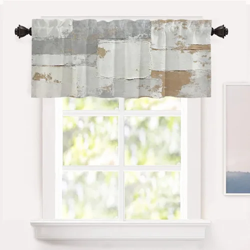 Vista 152 de Shrahala Beige and Orange Abstract Art Brushstrokes Blackout Curtain Tiers, Abstract Oil Paint Kitchen Valance Light Blocking Tier Drapes with Rod