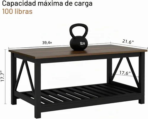 Vista 2 de Mesa de centro con almacenamiento, pequeña mesa de centro blanca de granja Negro