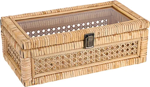 Vista 20 de Hipiwe Caja de exhibición de ratán con tapa de almacenamiento decorativo