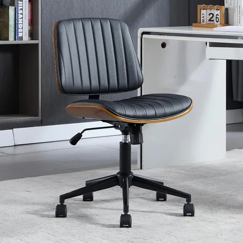 Vista 9 de Silla de escritorio de oficina con ruedas sin brazos, silla de computadora Negro