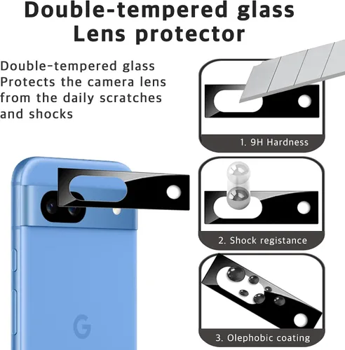 Vista 4 de [5+2] [con kit de instalación] (5 protectores de pantalla de vidrio templado transparente + 2 protectores de lente) para Google Pixel 8a 5G 2024