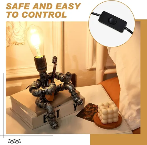 Vista 3 de VIHOSE Lámpara de mesa de tubo de metal, lámpara de escritorio de estilo robot creativo, luz industrial vintage para hombres, mesita de noche, bar