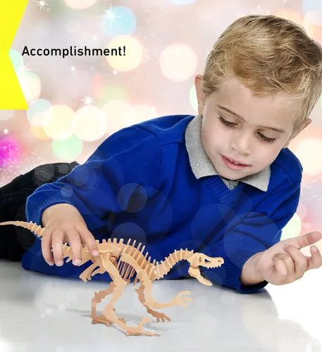 Vista 6 de Puzzled Rompecabezas 3D Velociraptor Dinosaurio Madera Kit de Construcción Divertido Único y Educativo DIY Juguete de Dino de Madera Montar