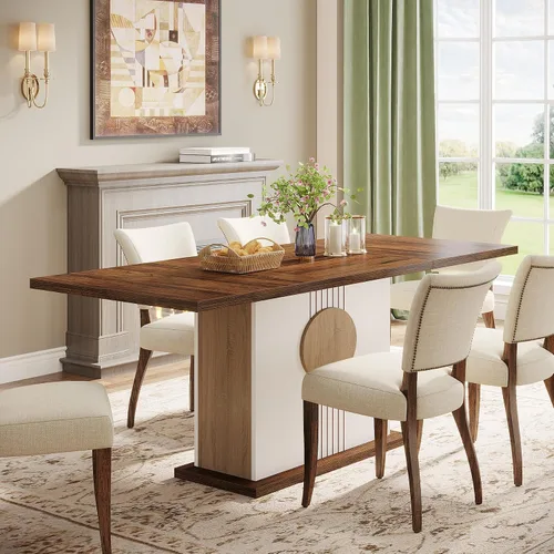 Vista 8 de Tribesigns Mesa de comedor rectangular de 55 pulgadas para 4 a 6 personas, mesa de comedor de madera de granja para cocina, comedor y sala de estar