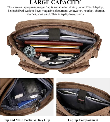 Vista 5 de WITZMAN Vintage Canvas Messenger Bag for Men and Women Large Satchel Bags Crossbody Shoulder with 17 inch Laptop