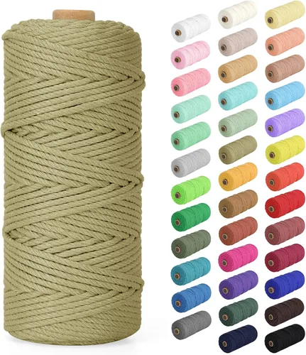 Vista 71 de Cuerda de macramé de 0.079 in x 220 yardas (656 pies), cuerda de algodón natural para colgar en la pared, ganchos de plantas, manualidades Verde