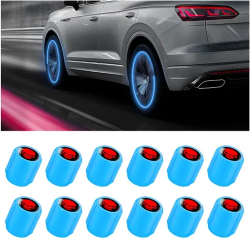 Vista 8 de Tapones Luminosos para Válvula de Neumático de Auto, 12 Unidades, Cubierta Iluminada de Válvula de Rueda con Cráneo, Tapa de Rueda de Brillo