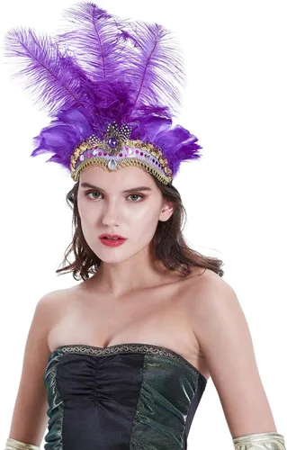Vista 5 de Picturesque Diadema de plumas de carnaval (morado)