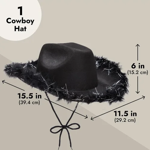 Vista 3 de Cowboy Hats for Women and Men - Fluffy, Sparkly Cowgirl Hat with Feathers for Costume, Dress Up Birthday, Party