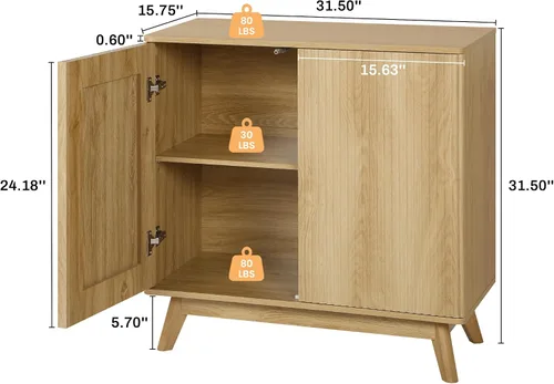 Vista 2 de Aparador bohemio, moderno de mediados de siglo, aparador de credenza acanalado con almacenamiento para cocina, comedor, oficina, sala de estar, TV
