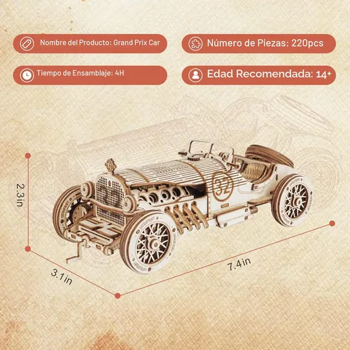 Vista 5 de Kits de modelo de coche ROKR, rompecabezas 3D de madera, kits de modelo para adultos, rompecabezas educativos para armar, decoración