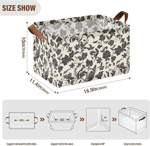 Vista 3 de Victorian Hand Sketch Flowers Large Storage Baskets Storage Containers with Handles Book and Clothes Living Room for Organizing Closet Shelf cajas