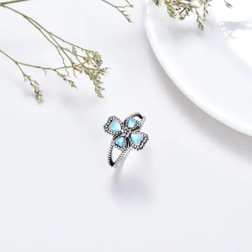 Vista 5 de BETHZA Cross Moonstone Ring Sterling Silver Natural Moonstone Flower Ring Navajo Tribes Style Ring for Women