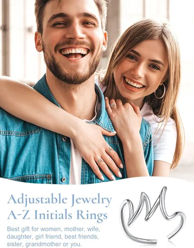 Vista 7 de SILVERCUTE Anillos con iniciales S925, tamaño ajustable 6-12, letra del alfabeto A-Z, joyería personalizada con iniciales trenzadas, anillos