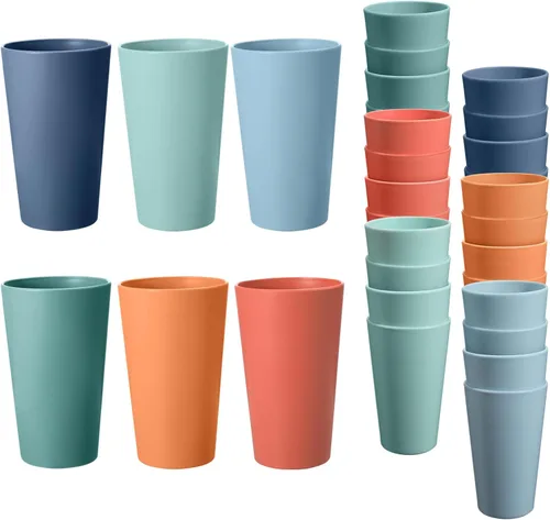 Vista 10 de Juego de 24 vasos de plástico irrompibles, vasos de plástico reutilizables de 20 onzas, vasos de agua apilables, vaso para beber para cocina