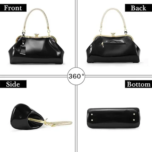 Vista 6 de Bolso de mano de charol brillante para mujer, bolso de mano con asa superior, bolso de hombro de noche, bolso de boda, bolso retro