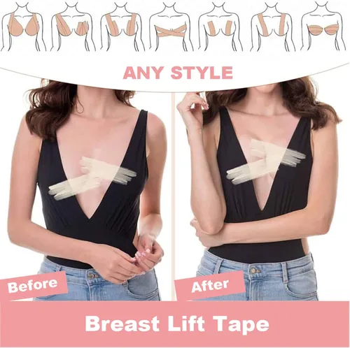 Vista 3 de HHOOMY Cinta para el pecho, cinta transpirable de apoyo para el pecho con cubierta reutilizable para pezones para pecho grande A-E Cup