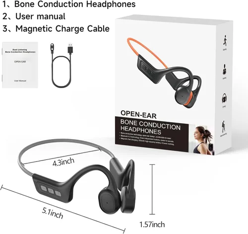 Vista 9 de Auriculares de conducción ósea Bluetooth, auriculares inalámbricos impermeables IPX7 mejorados, auriculares abiertos Bluetooth 5.3 con micrófono