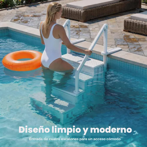 Vista 7 de XtremepowerUS Escalera de piscina sobre el suelo y sistema de 4 escalones con pasamanos, escalera de entrada resistente para acceso de terraza a