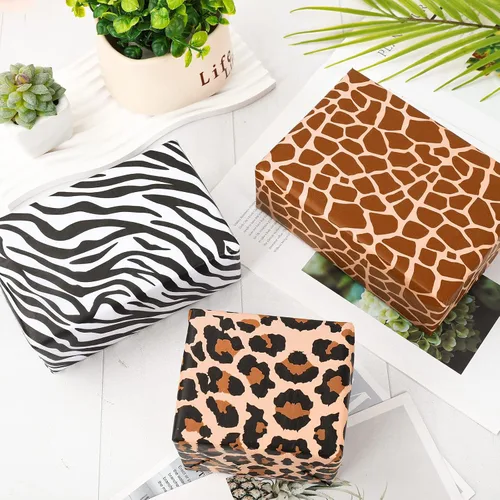 Vista 4 de AnyDesign 90 hojas de papel de seda con estampado animal, 5 diseños de leopardo, cebra, jirafa, tigre, vaca, patrón de piel de animales, surtido