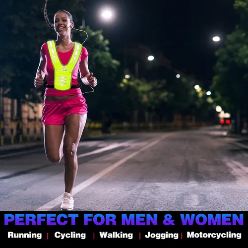 Vista 6 de Chaleco reflectante para correr con bandas reflectantes para mujeres y hombres, chaleco reflectante de seguridad para caminar, correr, ciclismo por
