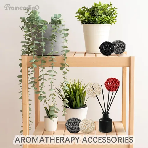 Vista 6 de Framendino, Paquete de 24 bolas de mimbre de 2 pulgadas para decoración de mesa del hogar, negro, gris, rojo, blanco