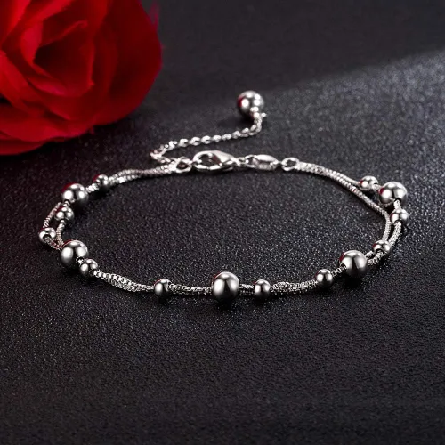 Vista 8 de H&Beautimer Tobillera simple de moda para mujer de plata de ley 925 ajustable con cuentas de pie y pulsera de tobillo de playa, tobilleras, regalo