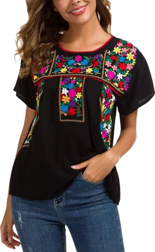 Vista 4 de YZXDORWJ - Cómoda blusa mexicana bordada de verano y sin mangas para mujer
