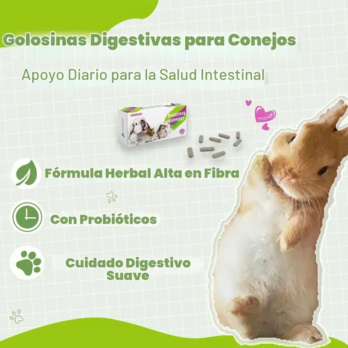 Vista 2 de Golosinas digestivas de conejo: cápsulas de hierbas de alta fibra con probióticos, apoya la salud intestinal y la digestión regular, para conejos