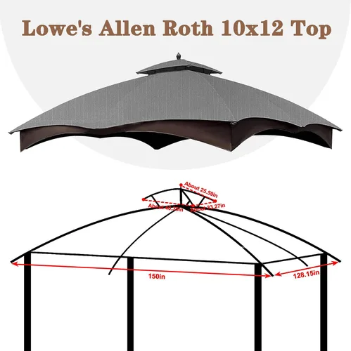 Vista 3 de SCOCANOPY Parte superior de repuesto para el cenador Lowe's modelo #GF-12S004B-1 / GF-12S004BTO (gris Ripstop)