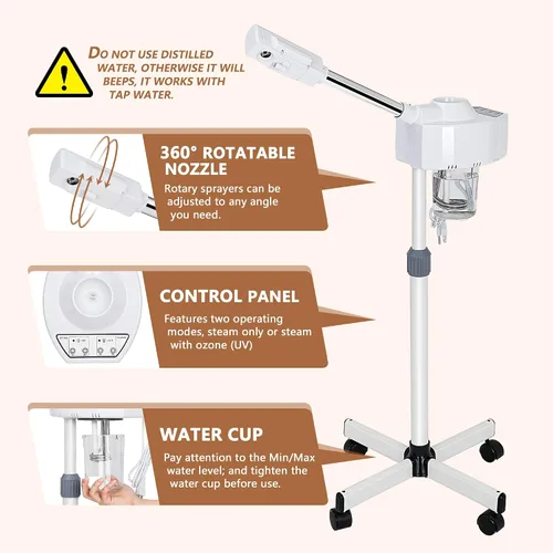 Vista 3 de Nova Microdermabrasion Vaporizador facial profesional sobre ruedas, ozono iónico con función de niebla caliente, vaporizador facial para limpieza