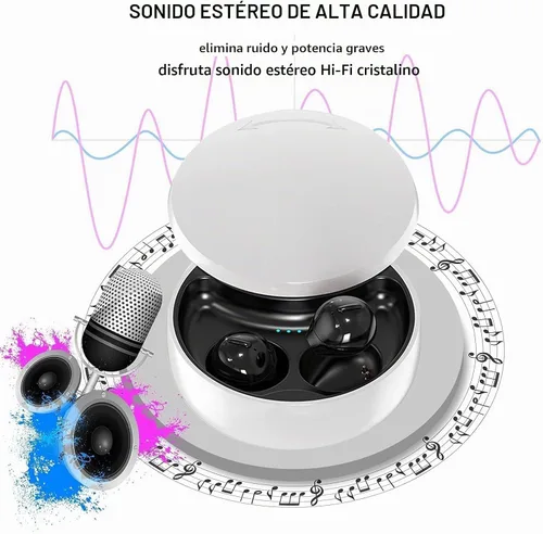 Vista 5 de Auriculares invisibles más pequeños inalámbricos Bluetooth in Ear Mini discretos pequeños auriculares para dormir ocultos con estuche de carga Negro