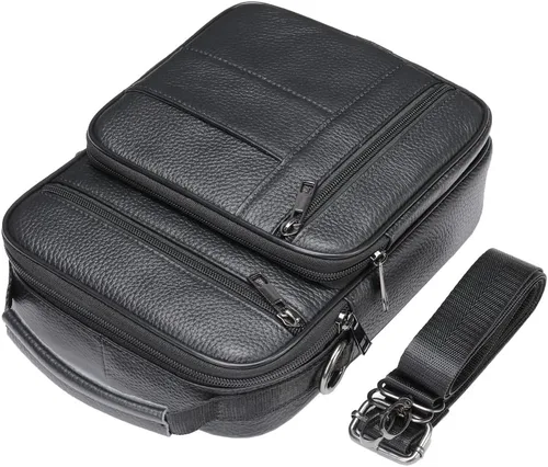 Vista 3 de Hebetag Bolso bandolera de cuero pequeño para hombres y mujeres, para viajes al aire libre, negocios