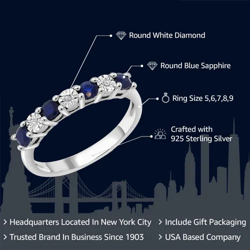 Vista 2 de Gem Stone King Anillo de compromiso de plata de ley 925 con zafiro azul y diamante blanco para mujer Anillo de boda para mujer Disponible