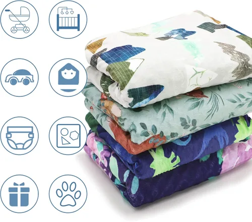 Vista 6 de Mantas de bebé para niños y niñas, manta de forro polar con respaldo de puntos, manta supersuave para cubrirse, 30 x 40 pulgadas, animales del bosque