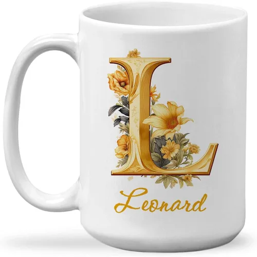 Vista 19 de Taza de cerámica personalizada con letra A del alfabeto, taza de café personalizada con nombre, taza de té inicial con monograma floral