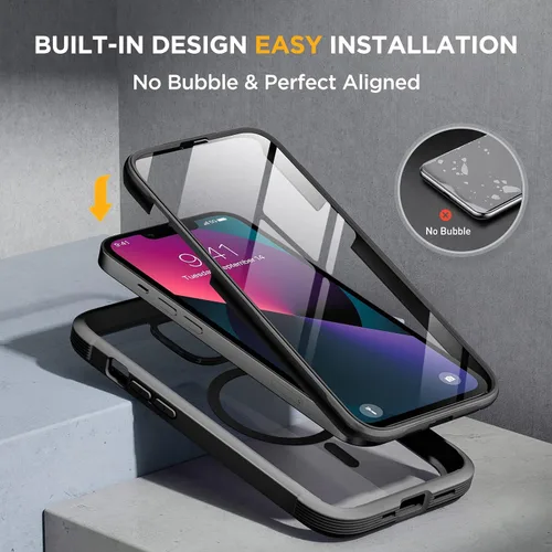 Vista 4 de Miracase - Funda magnética para iPhone 13 Mini de 5.4 pulgadas, compatible con MagSafe, protector de pantalla integrado, protección de cuerpo
