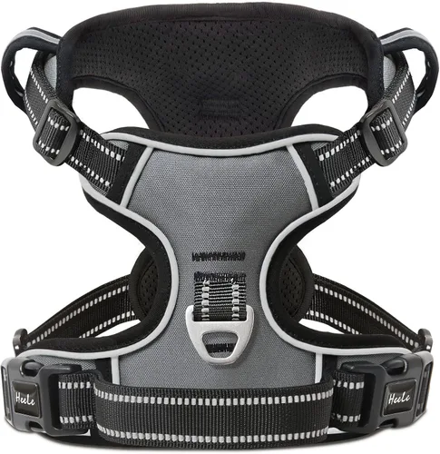 Vista 49 de HEELE Arnés para perro pequeño sin tirones con mango suave, arnés reflectante ajustable, color negro, XS Reflective Front Clip Vest with Control