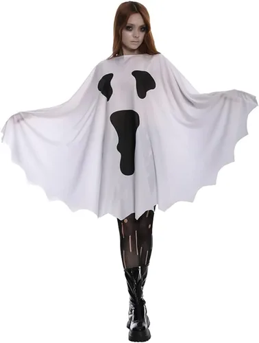 Vista 3 de DSplay Disfraz de fantasma para mujer, disfraz de cosplay, bata blanca para Halloween, Blanco
