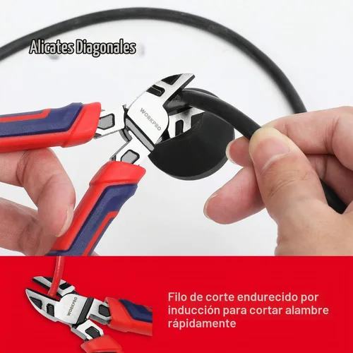 Vista 6 de WORKPRO Juego de alicates de 5 piezas con bolsa de almacenamiento, nariz larga de 7 pulgadas, diagonal de 6 pulgadas, junta de ranura de 8 pulgadas