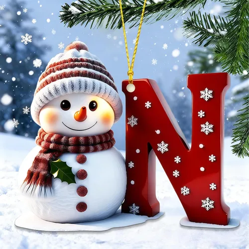 Vista 19 de Adornos de muñeco de nieve de Navidad, linda decoración de árbol de Navidad en forma de letra personalizada colgante, adorno colgante de bricolaje