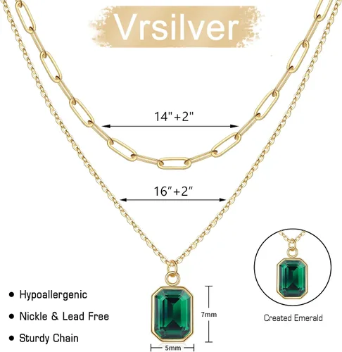 Vista 5 de Vrsilver Collares de oro en capas para mujer, collar de oro sólido sobre piedra natal para mujer, gargantilla de cadena con clip en capas