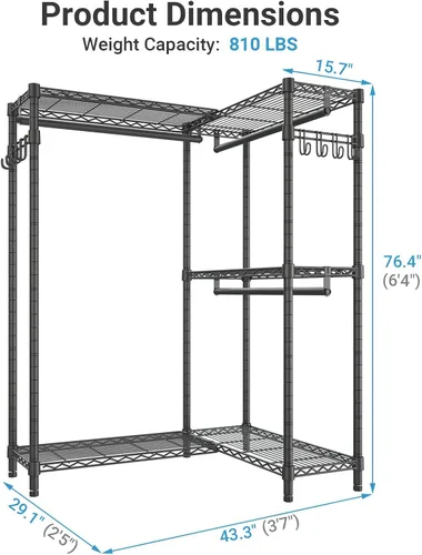 Vista 5 de VIPEK L4 Perchero de Ropa en Forma de L Perchero de Ropa para Esquina, Armario Guardarropa Portátil Independiente de Servicio Pesado Perchero