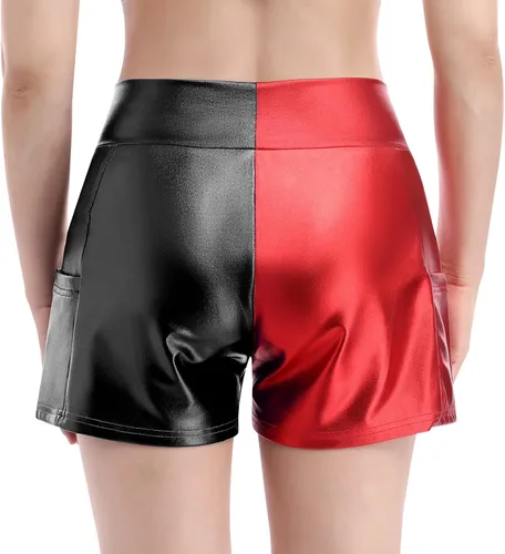 Vista 2 de Pantalones cortos de baile brillantes para mujer con frente en V cintura alta para yoga gimnasio fiesta de rave pantalones cortos con bolsillos