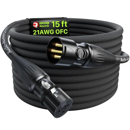 Vista 17 de AA AUDIO ACCESSORY Serie Oro Cables XLR Star Quad de 1.5 pies, Conectores Neutrik, Cable de micrófono 19AWG, Cable de micrófono trenzado en nylon