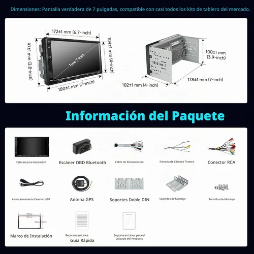 Vista 7 de A5L - Estéreo de auto doble DIN Android de 7 pulgadas con escáner OBD2, CarPlay inalámbrico y Android Auto, ecualizador de 24 bandas, DSP, conexión