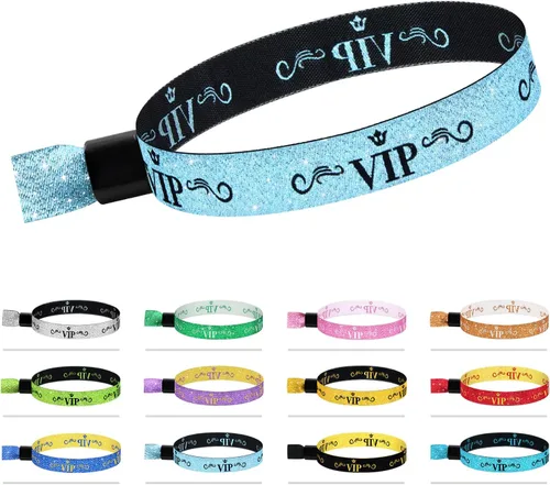 Vista 14 de 100 piezas de pulseras VIP de tela para eventos, pulseras VIP desechables para eventos, pulseras VIP de colores para eventos, para conciertos Negro