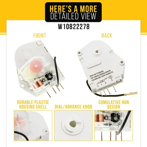 Vista 3 de W10822278 Temporizador de descongelación para refrigerador competible con Whirlpool AP5985208 PS11723171 congelador 106.71184101 ED22PEXHW02
